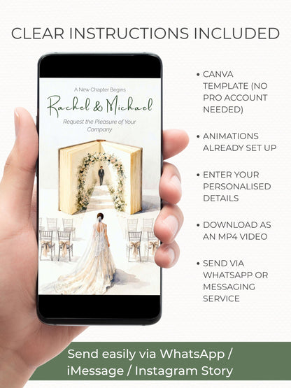 Animated Storybook Wedding Invitation, Digital Video Invite with Details Page, Editable Canva Template, Romantic Book Opening Evite