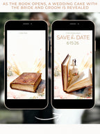 Animated Storybook Save the Date Video, Wedding Cake Reveal Evite (Editable Canva Template Romantic Digital Invitation)