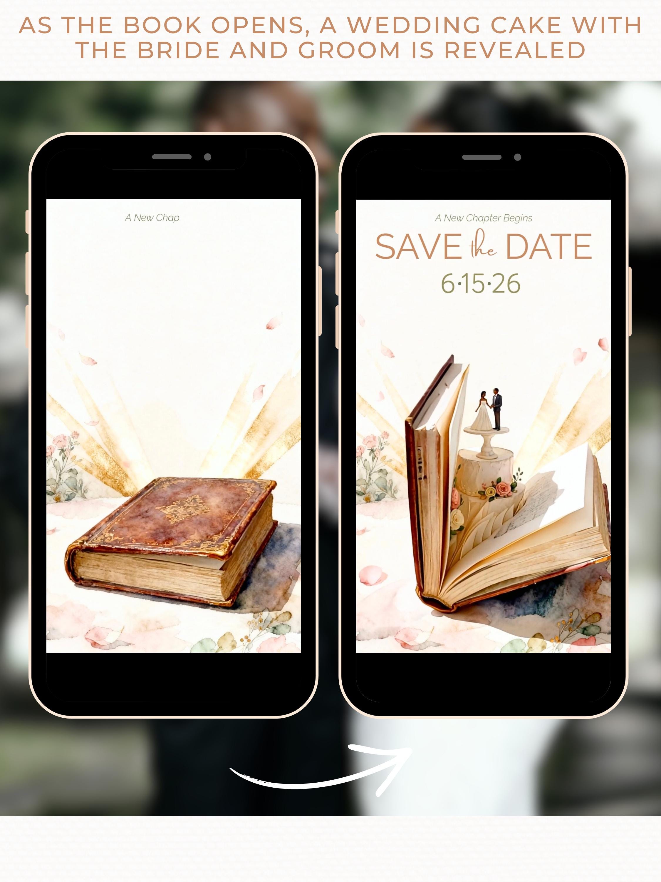 Animated Storybook Save the Date Video, Wedding Cake Reveal Evite (Editable Canva Template Romantic Digital Invitation)