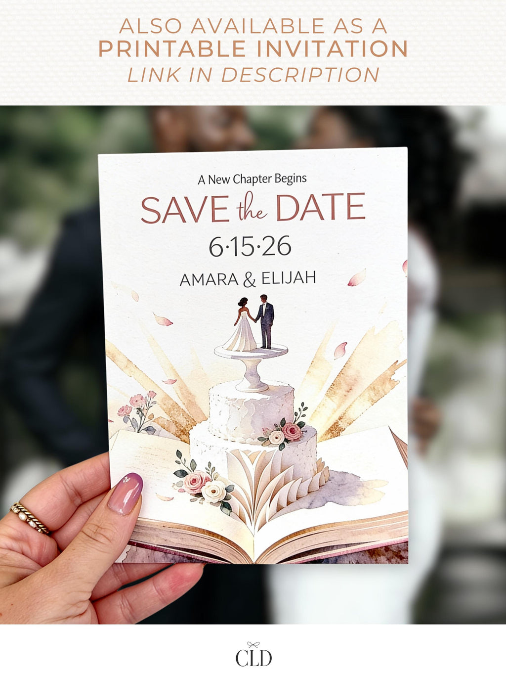 Animated Storybook Save the Date Video, Wedding Cake Reveal Evite (Editable Canva Template Romantic Digital Invitation)