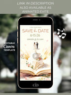 Printable Storybook Save the Date Invitation, Wedding Cake Reveal Invite (Editable Canva Template Romantic Digital Evite)