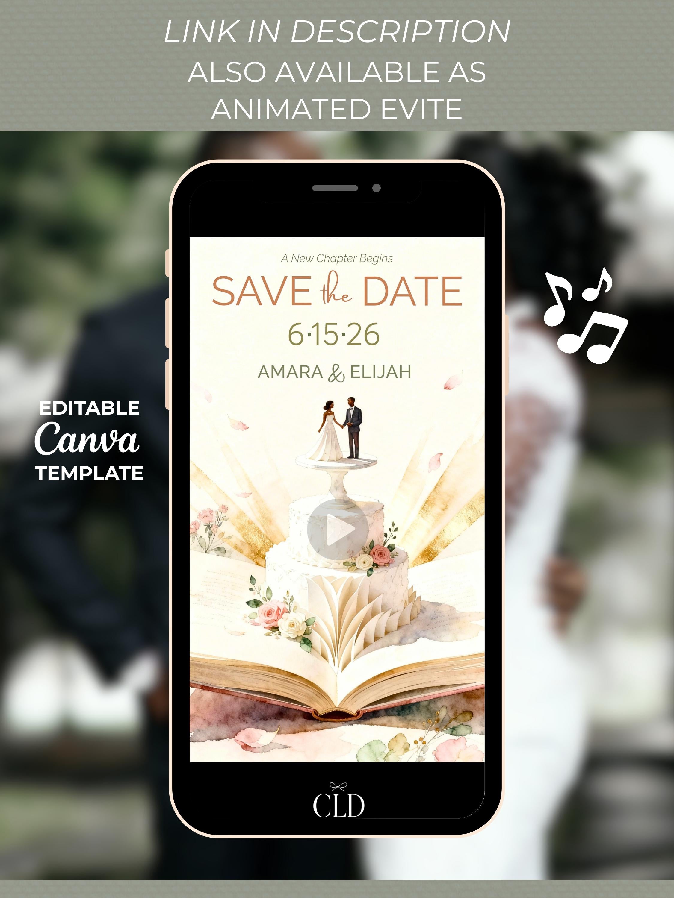 Printable Storybook Save the Date Invitation, Wedding Cake Reveal Invite (Editable Canva Template Romantic Digital Evite)