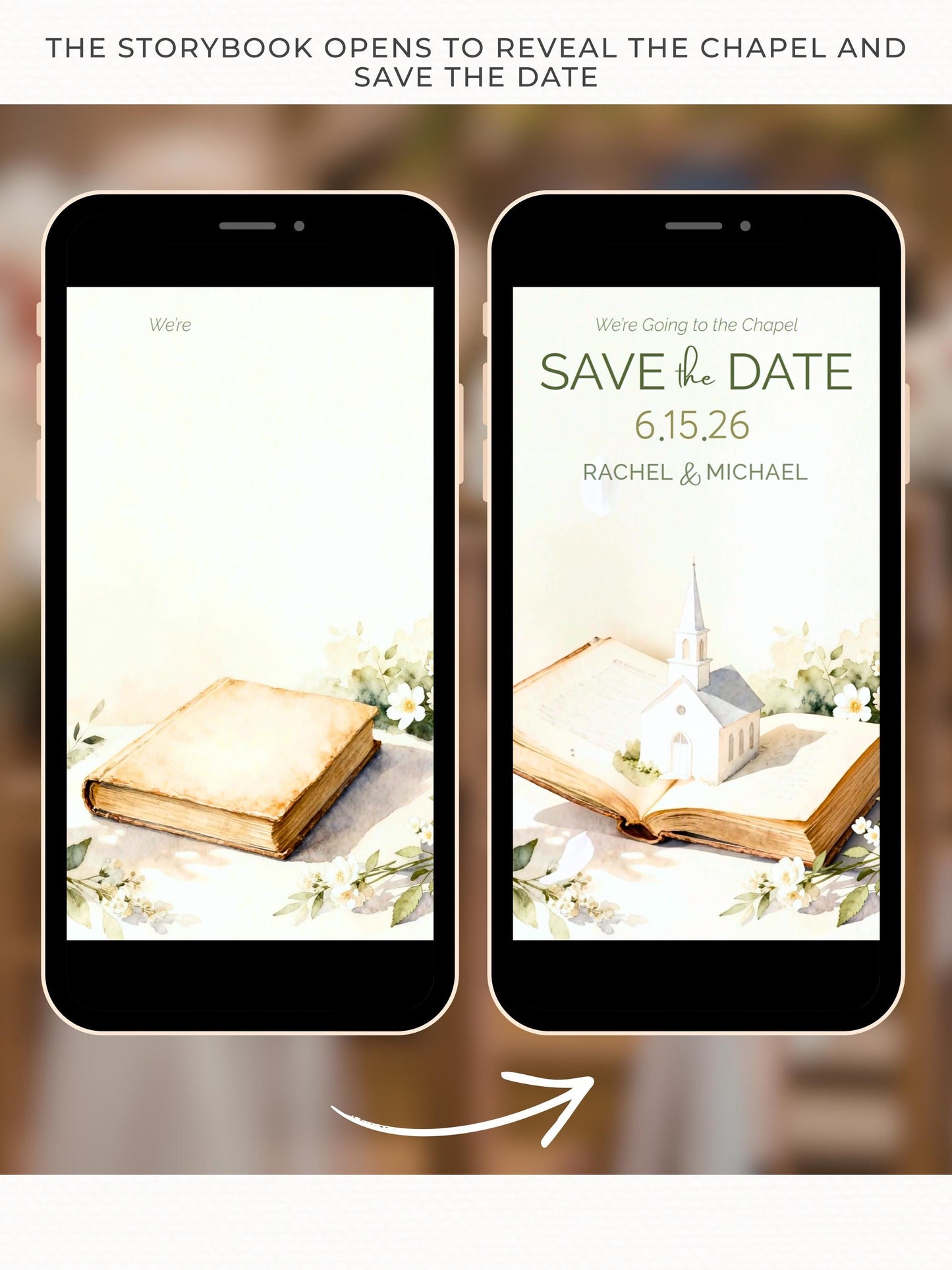 Animated Storybook Save the Date Video - “We’re Going to the Chapel” Digital Wedding Announcement (Editable Canva Template)