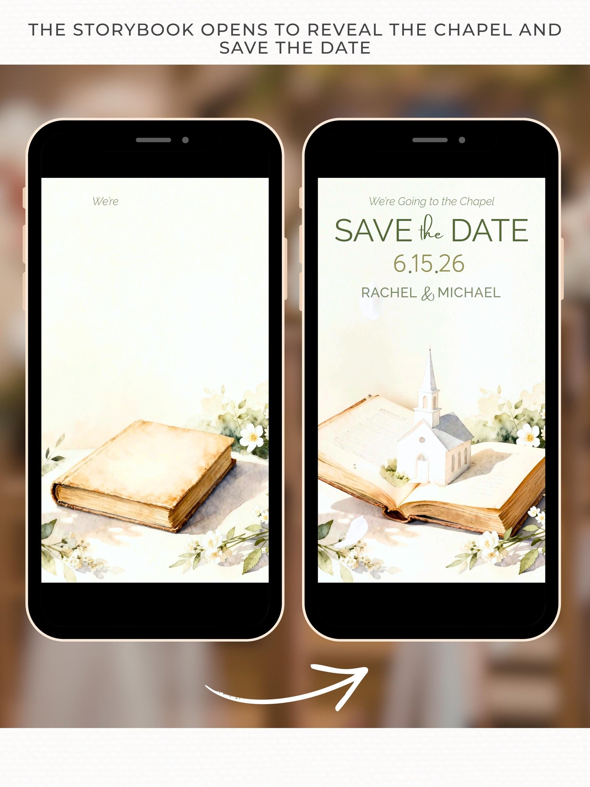 Animated Storybook Save the Date Video - “We’re Going to the Chapel” Digital Wedding Announcement (Editable Canva Template)