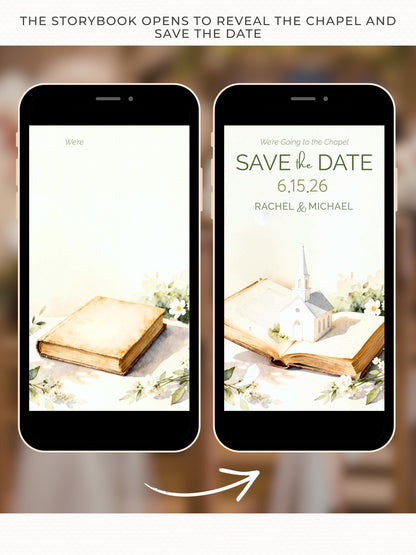 Animated Storybook Save the Date Video - “We’re Going to the Chapel” Digital Wedding Announcement (Editable Canva Template)