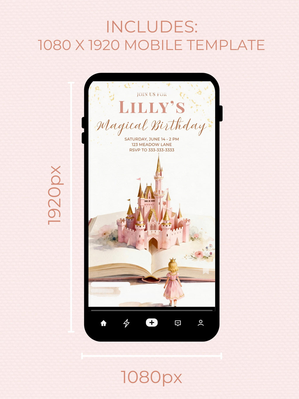 Printable Blonde Princess Birthday Invitation - Custom Storybook Castle Girls Party Invite (Instant Download Editable Canva Template)