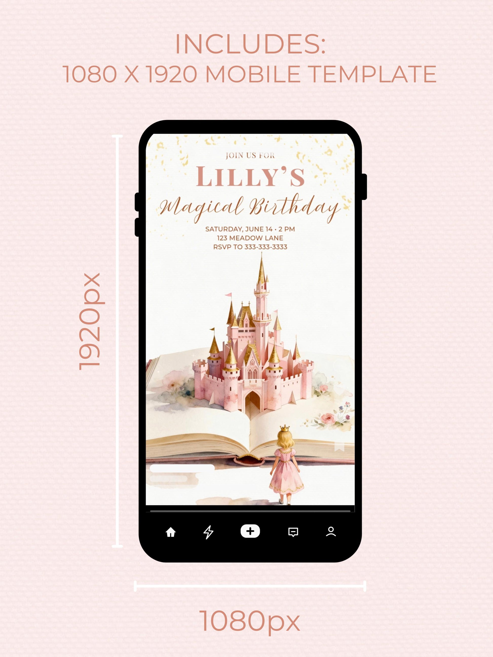 Printable Blonde Princess Birthday Invitation - Custom Storybook Castle Girls Party Invite (Instant Download Editable Canva Template)