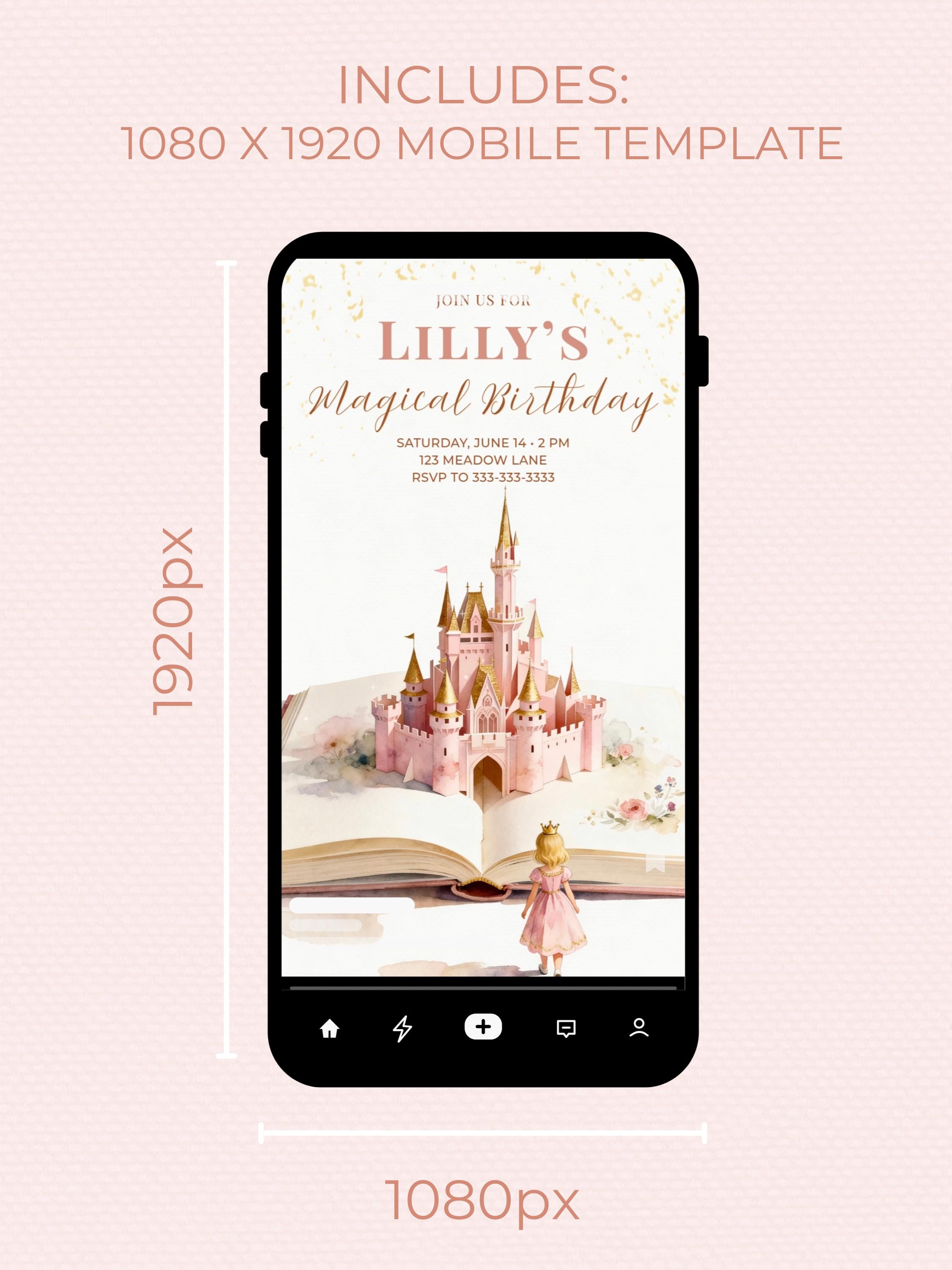 Printable Blonde Princess Birthday Invitation - Custom Storybook Castle Girls Party Invite (Instant Download Editable Canva Template)