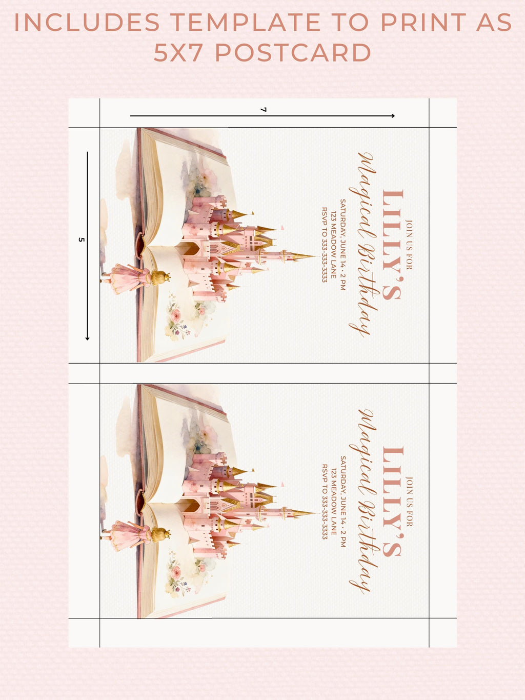Printable Blonde Princess Birthday Invitation - Custom Storybook Castle Girls Party Invite (Instant Download Editable Canva Template)
