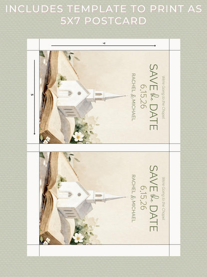 Printable Storybook Save the Date Card- “We’re Going to the Chapel” Digital Wedding Announcement (Editable Canva Template)