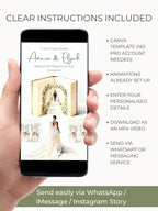 Animated Storybook Wedding Invitation Video, Romantic Book Opening Aisle Scene with Illustrated Couple, Editable Canva Evite