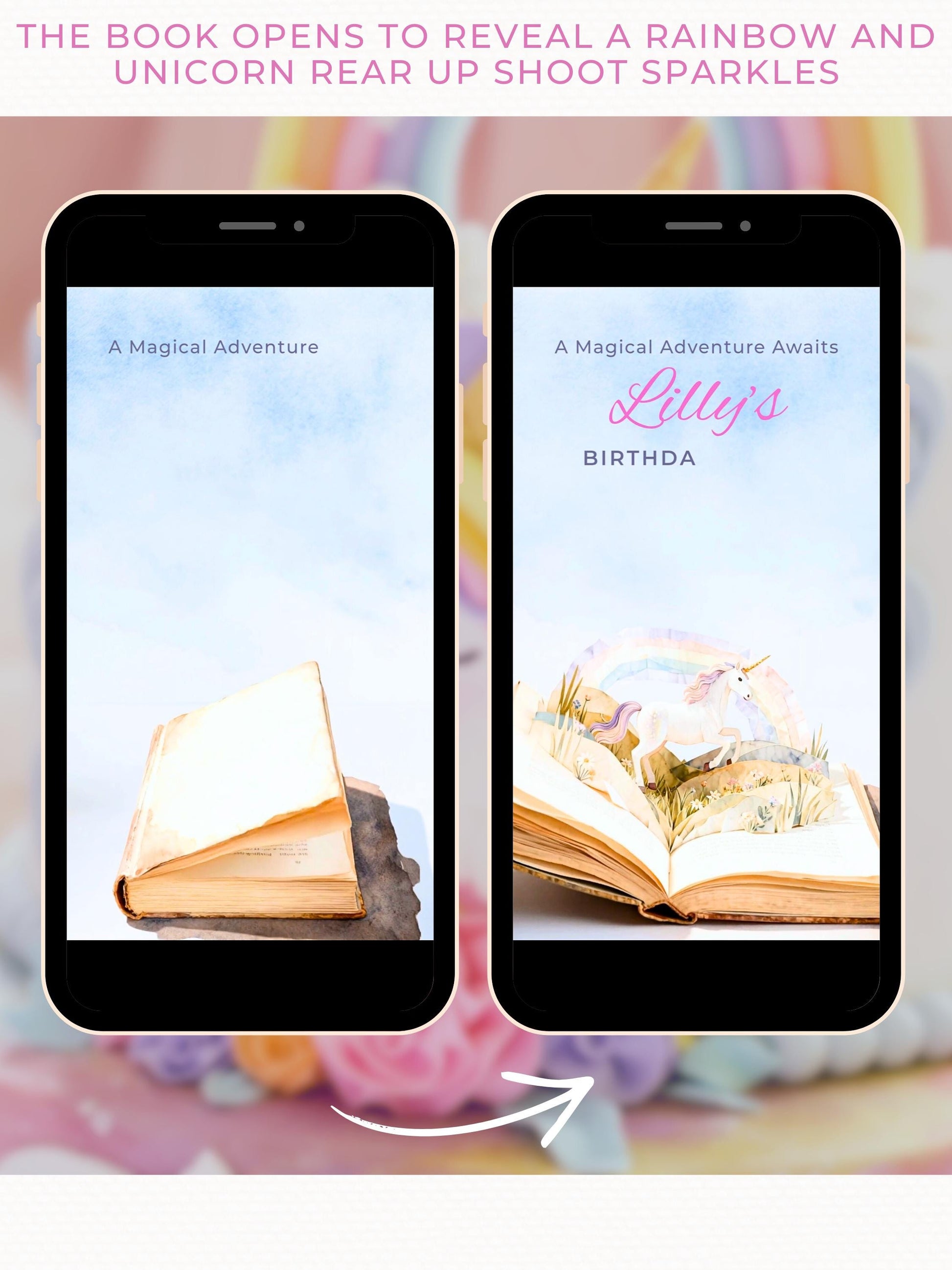 Animated Unicorn Birthday Evite - Custom Storybook Magical Rainbow Party Invitation (Instant Download Editable Canva Digital Invite)