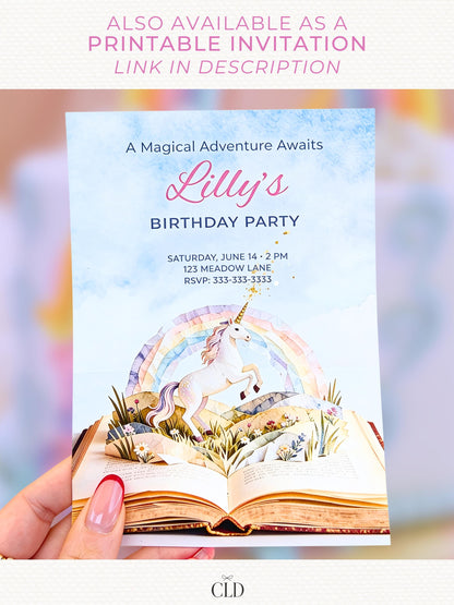 Animated Unicorn Birthday Evite - Custom Storybook Magical Rainbow Party Invitation (Instant Download Editable Canva Digital Invite)