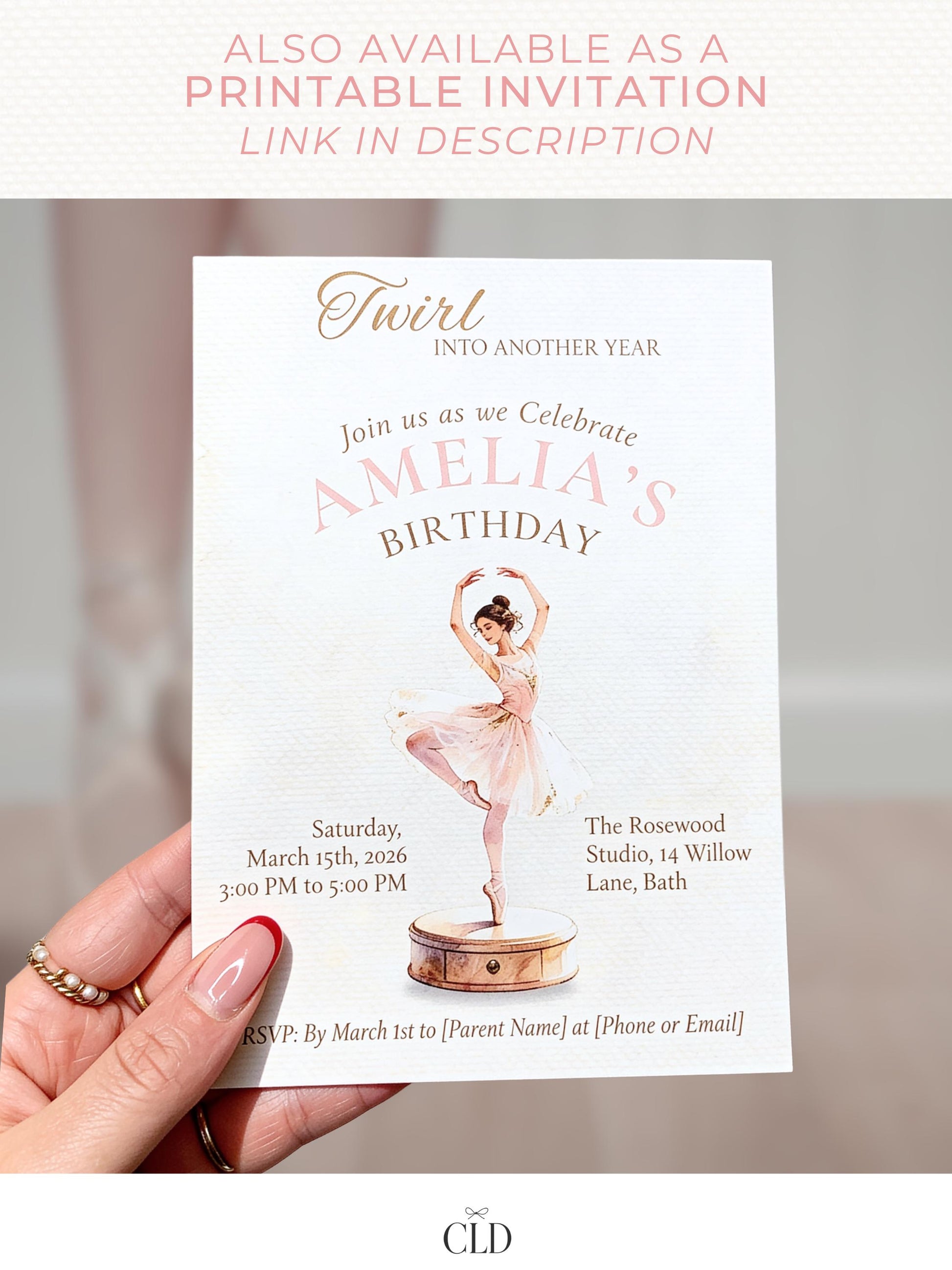 Animated Ballerina Birthday Invitation-Dance Kids Party Invite (Custom Instant Download Canva Template) Elegant Music Box Video Evite