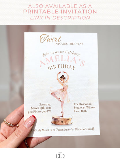 Animated Ballerina Birthday Invitation-Dance Kids Party Invite (Custom Instant Download Canva Template) Elegant Music Box Video Evite