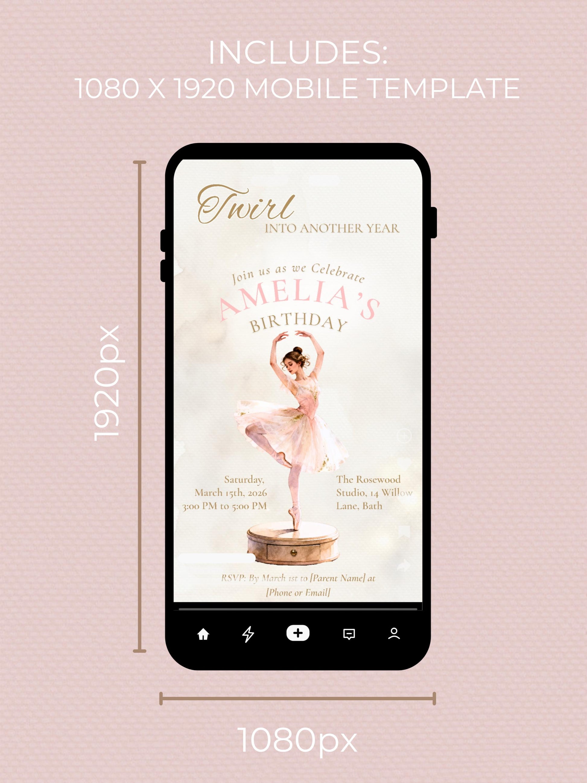 Ballerina Birthday Invitation-Dance Kids Party Invite (Custom Instant Download Canva Template) Elegant Music Box Ballet Girl Evite
