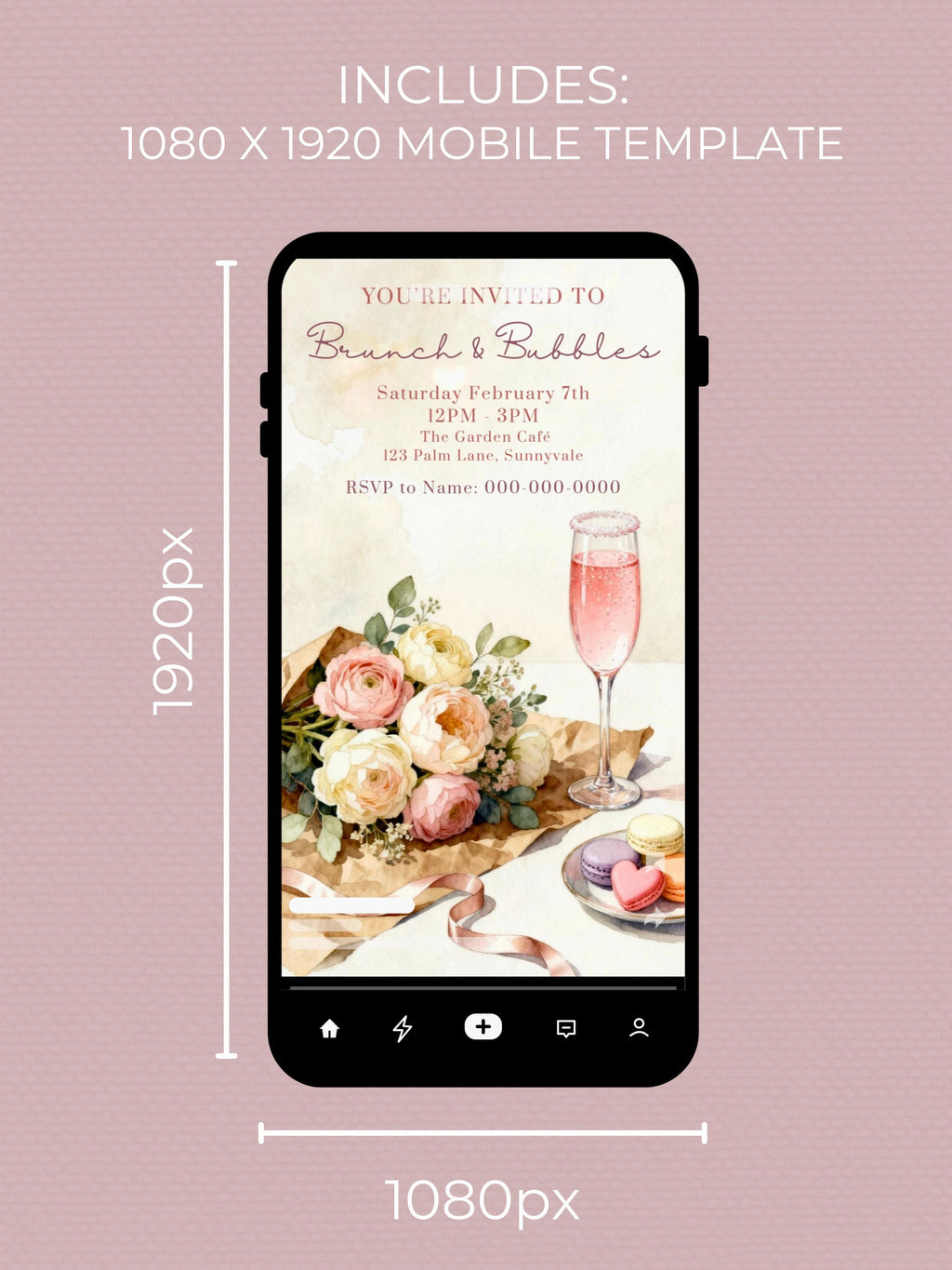 Printable Brunch & Bubbles Invitation - Custom Pink Floral Lunch Invite (Instant Download Editable Canva Template Evite)