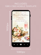 Printable Brunch & Bubbles Invitation - Custom Pink Floral Lunch Invite (Instant Download Editable Canva Template Evite)