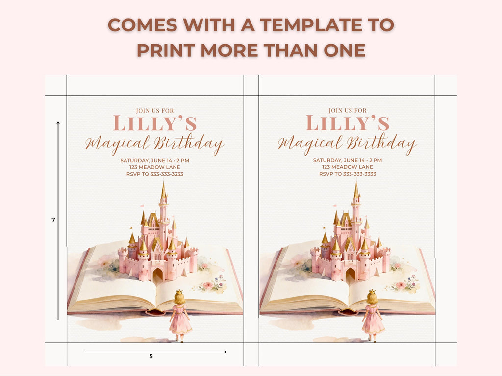 Princess Birthday Party Bundle Canva Template - Animated Evite, Printable Invitation, Welcome Sign, Banner & Thank You Card