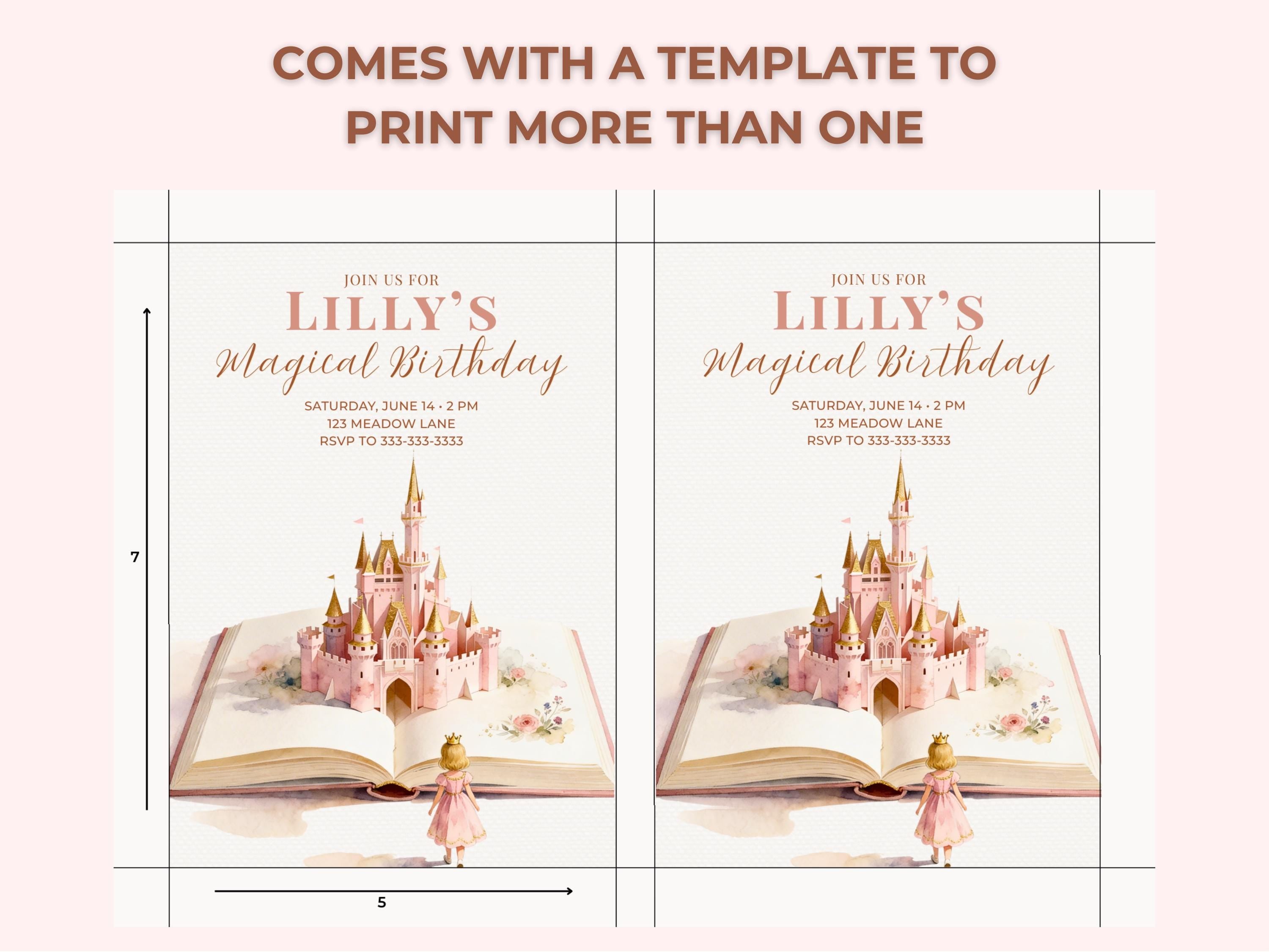 Princess Birthday Party Bundle Canva Template - Animated Evite, Printable Invitation, Welcome Sign, Banner & Thank You Card