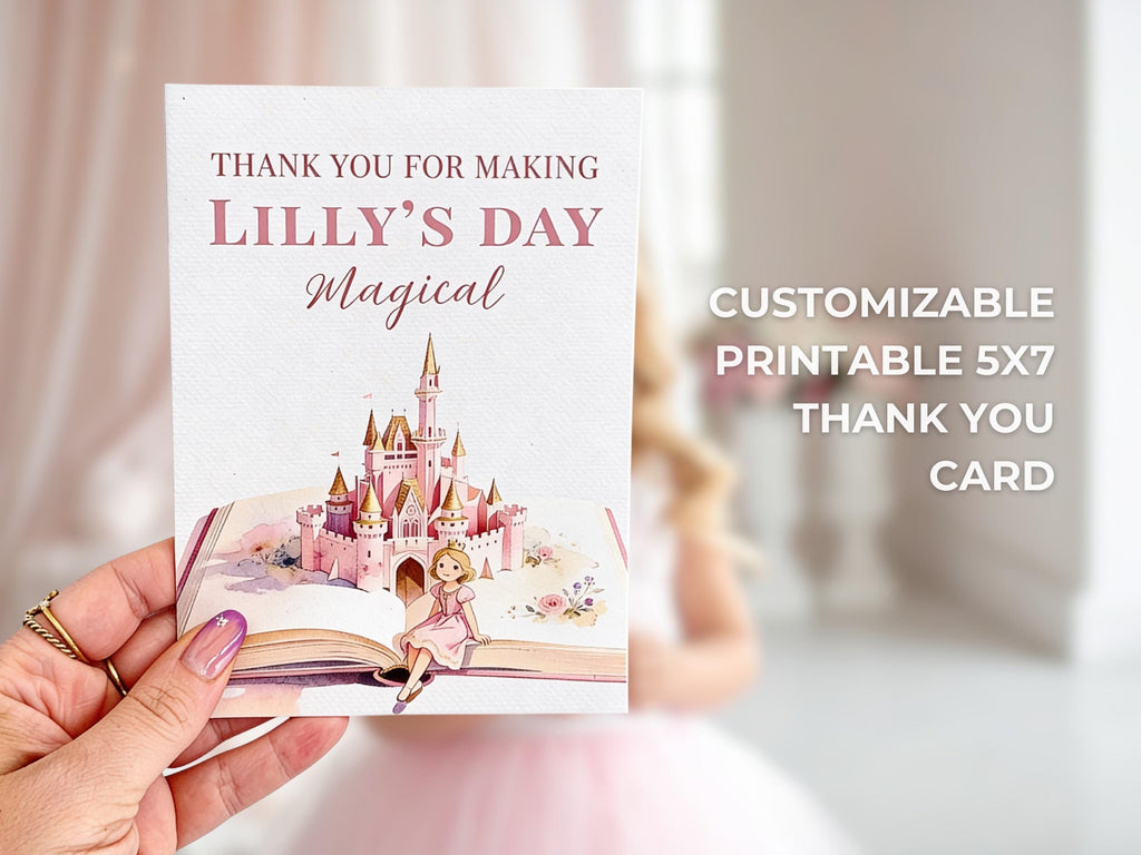 Princess Birthday Party Bundle Canva Template - Animated Evite, Printable Invitation, Welcome Sign, Banner & Thank You Card