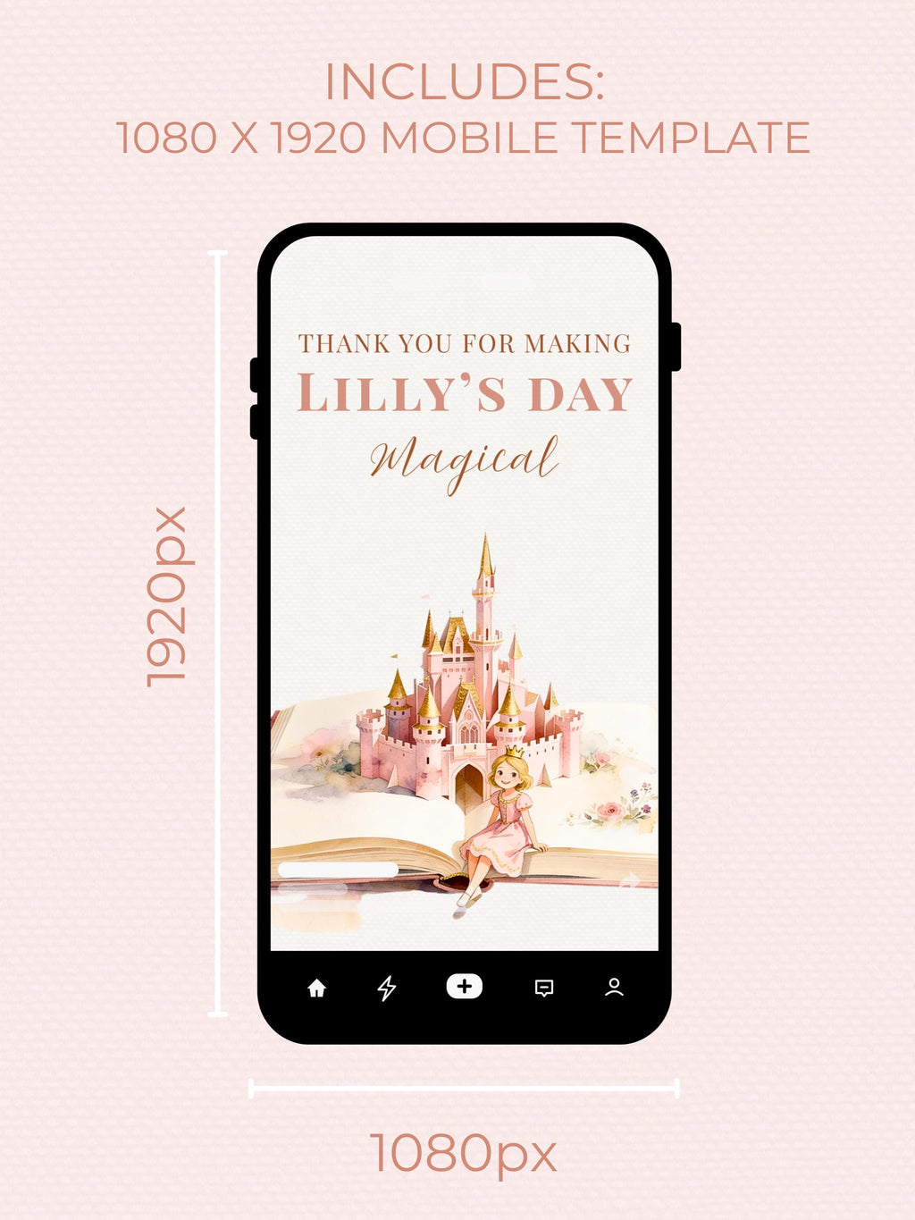 Princess Birthday Thank You Party Card (Instant Download Editable Canva Template) Printable Mobile Blonde Girl Magical Castle Storybook