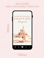 Princess Birthday Thank You Party Card (Instant Download Editable Canva Template) Printable Mobile Blonde Girl Magical Castle Storybook
