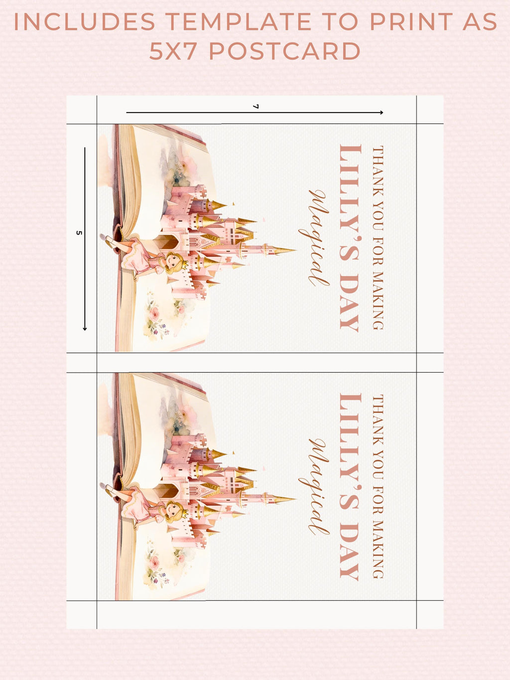 Princess Birthday Thank You Party Card (Instant Download Editable Canva Template) Printable Mobile Blonde Girl Magical Castle Storybook