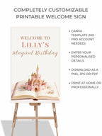 Princess Birthday Welcome Sign (Instant Download Editable Canva Template) - Printable Storybook Fairytale Magical Castle Girl Party Decor