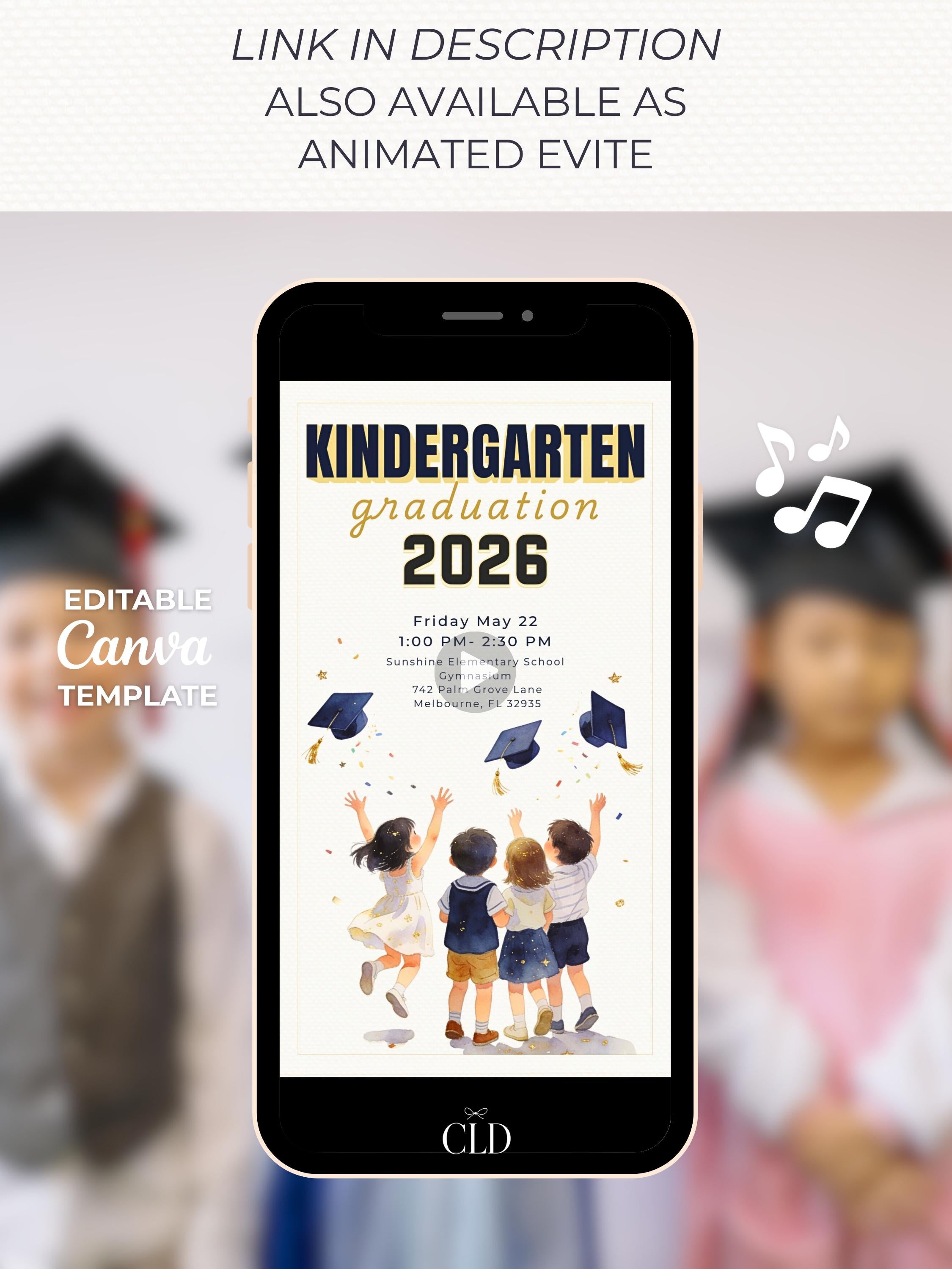 Printable Kindergarten Kids Graduation Invitation (Instant Download Editable Canva Template) Children's Classroom Party Digital Invite 5x7