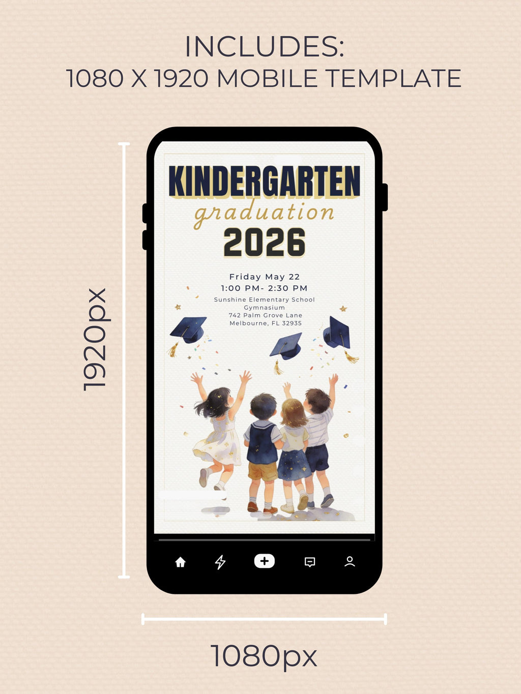 Printable Kindergarten Kids Graduation Invitation (Instant Download Editable Canva Template) Children's Classroom Party Digital Invite 5x7