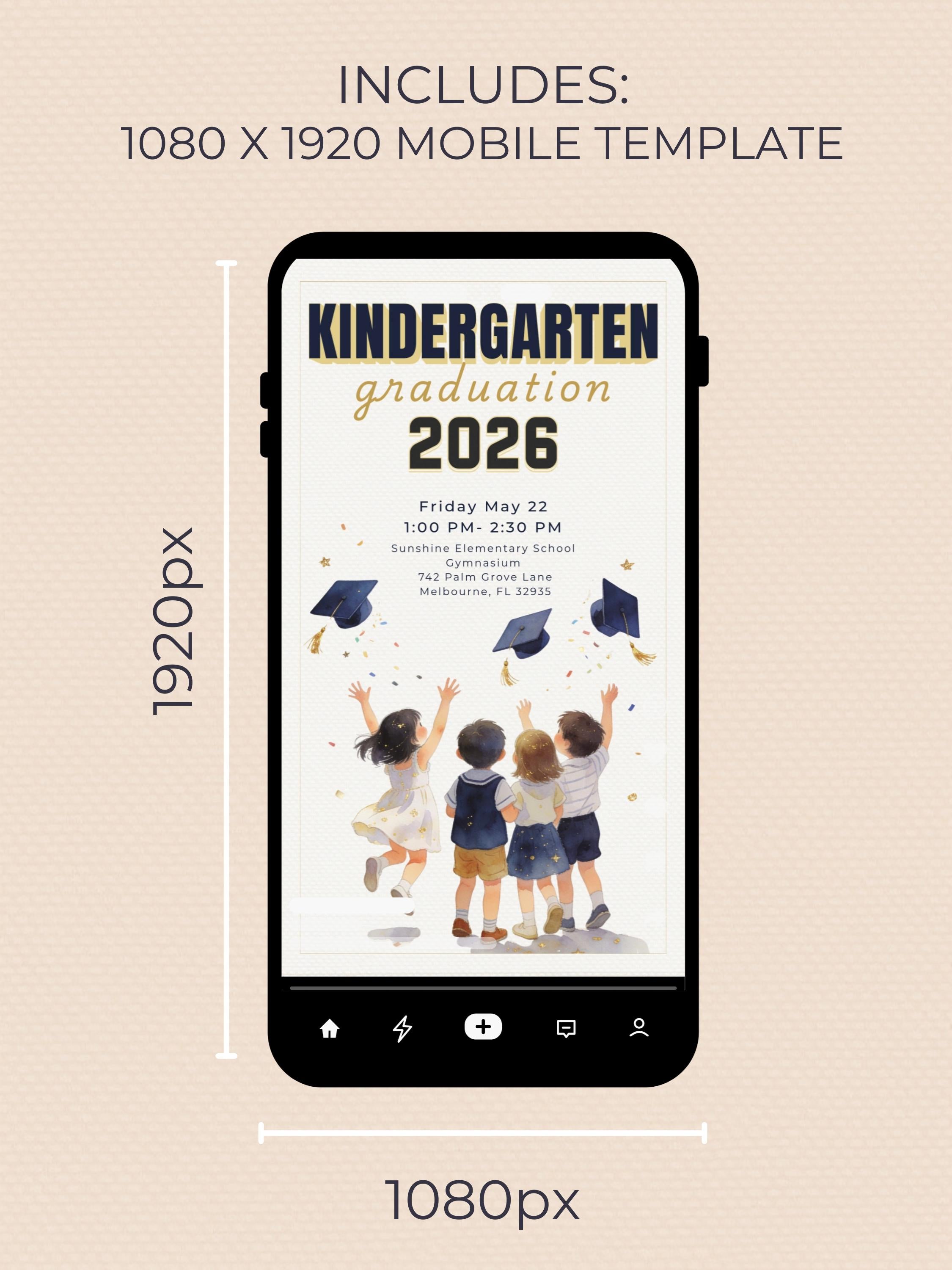 Printable Kindergarten Kids Graduation Invitation (Instant Download Editable Canva Template) Children's Classroom Party Digital Invite 5x7
