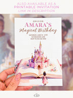 Animated Princess Birthday Invitation Video Dark Haired - Storybook Magical Castle Party Evite (Editable Canva Digital Template Invite)