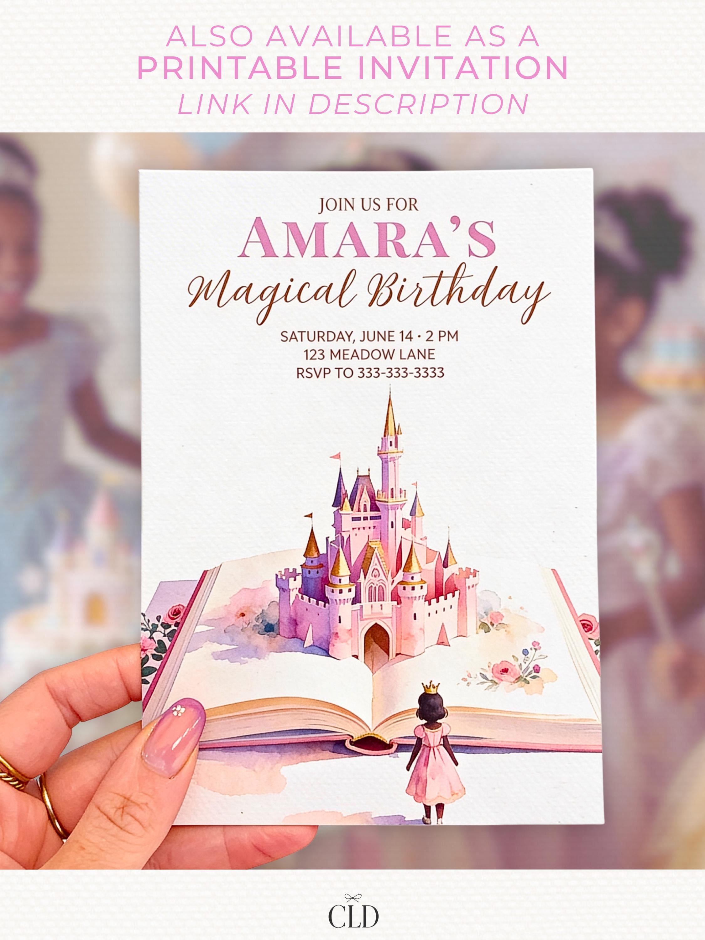 Animated Princess Birthday Invitation Video Dark Haired - Storybook Magical Castle Party Evite (Editable Canva Digital Template Invite)