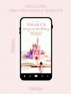 Printable Princess Birthday Invitation Dark Haired Girl - Storybook Magical Castle Party Evite (Editable Canva Digital Template Invite)