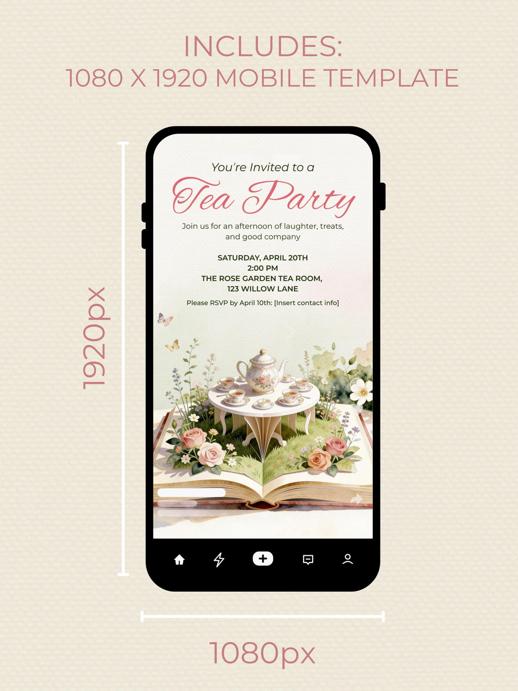 Printable Tea Party Invitation - Storybook Afternoon/High Brunch Garden Evite (Editable Canva Digital Template Birthday Invite)