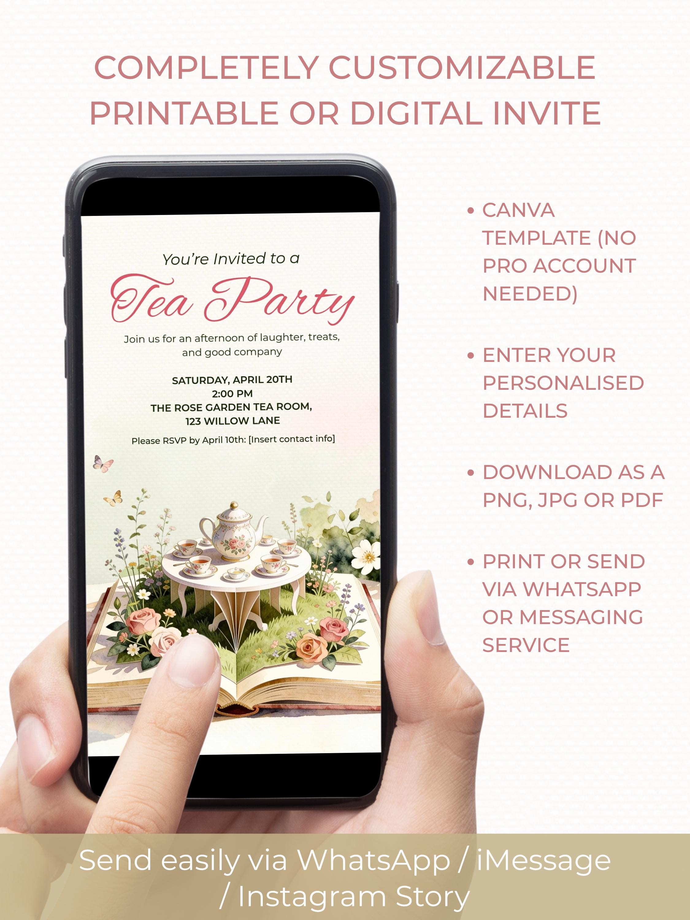 Printable Tea Party Invitation - Storybook Afternoon/High Brunch Garden Evite (Editable Canva Digital Template Birthday Invite)
