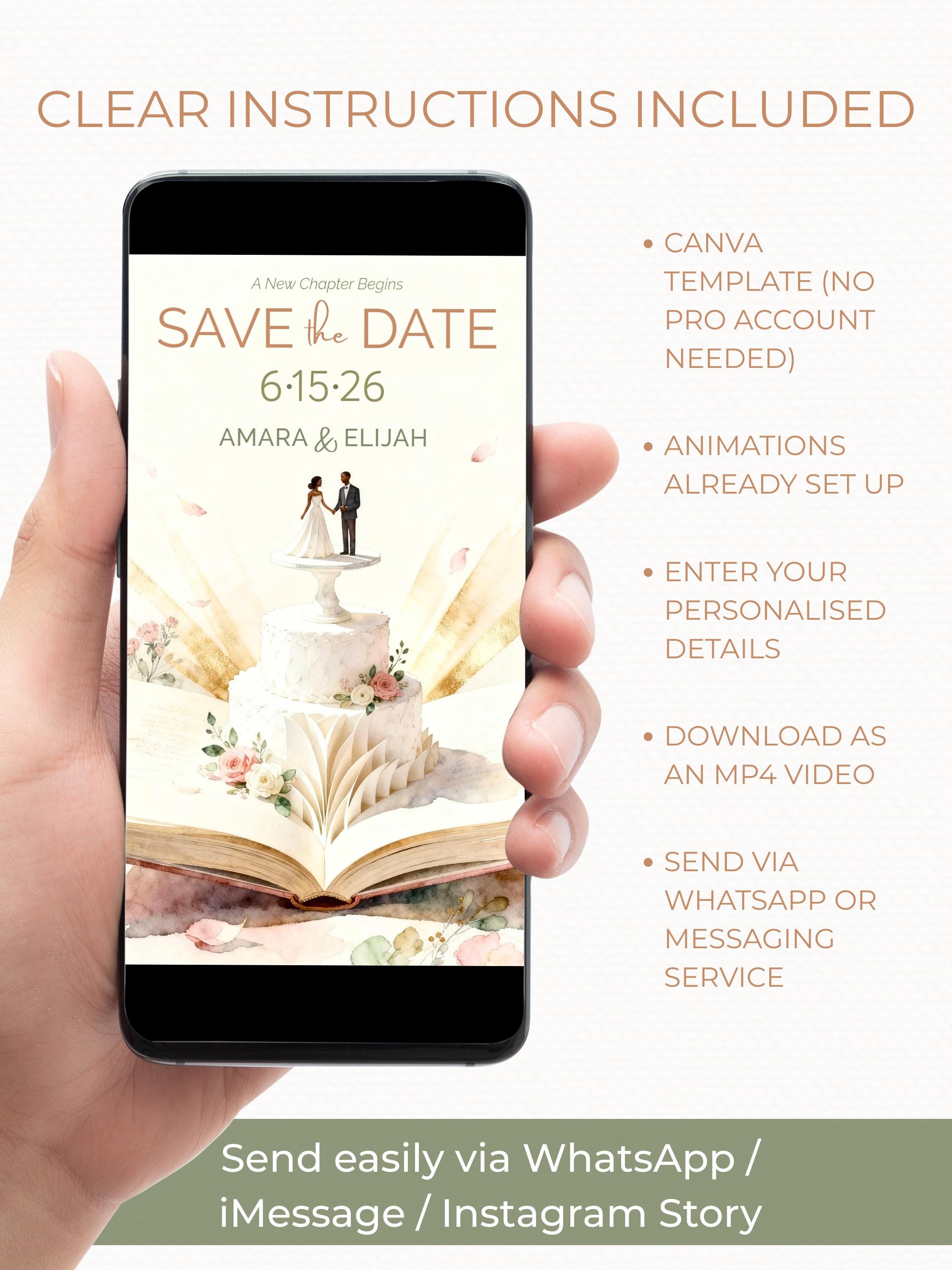 Animated Storybook Save the Date Video, Wedding Cake Reveal Evite (Editable Canva Template Romantic Digital Invitation)