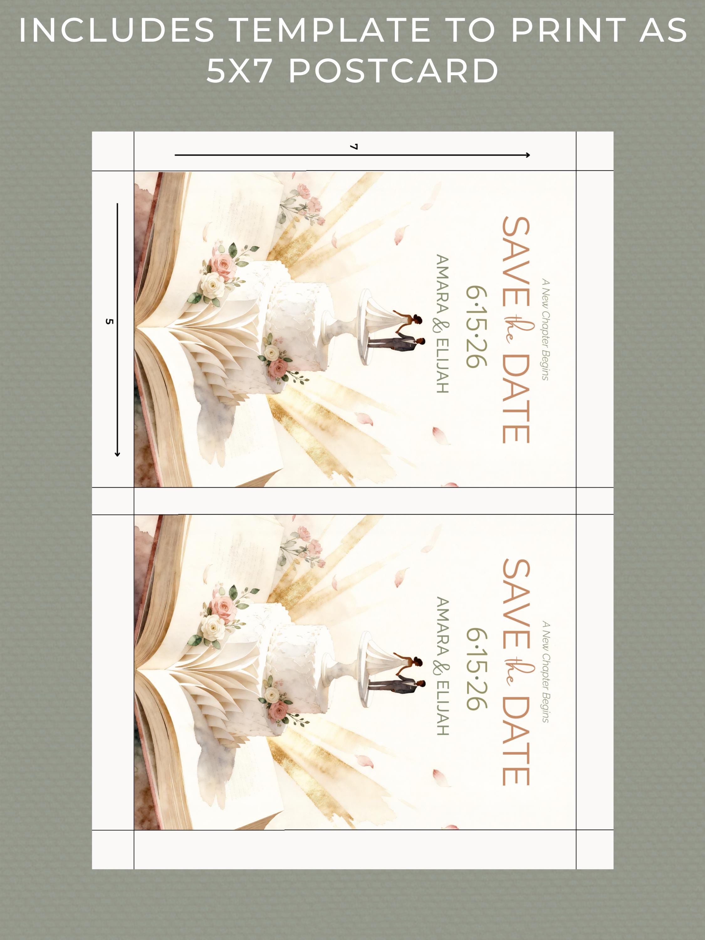 Printable Storybook Save the Date Invitation, Wedding Cake Reveal Invite (Editable Canva Template Romantic Digital Evite)