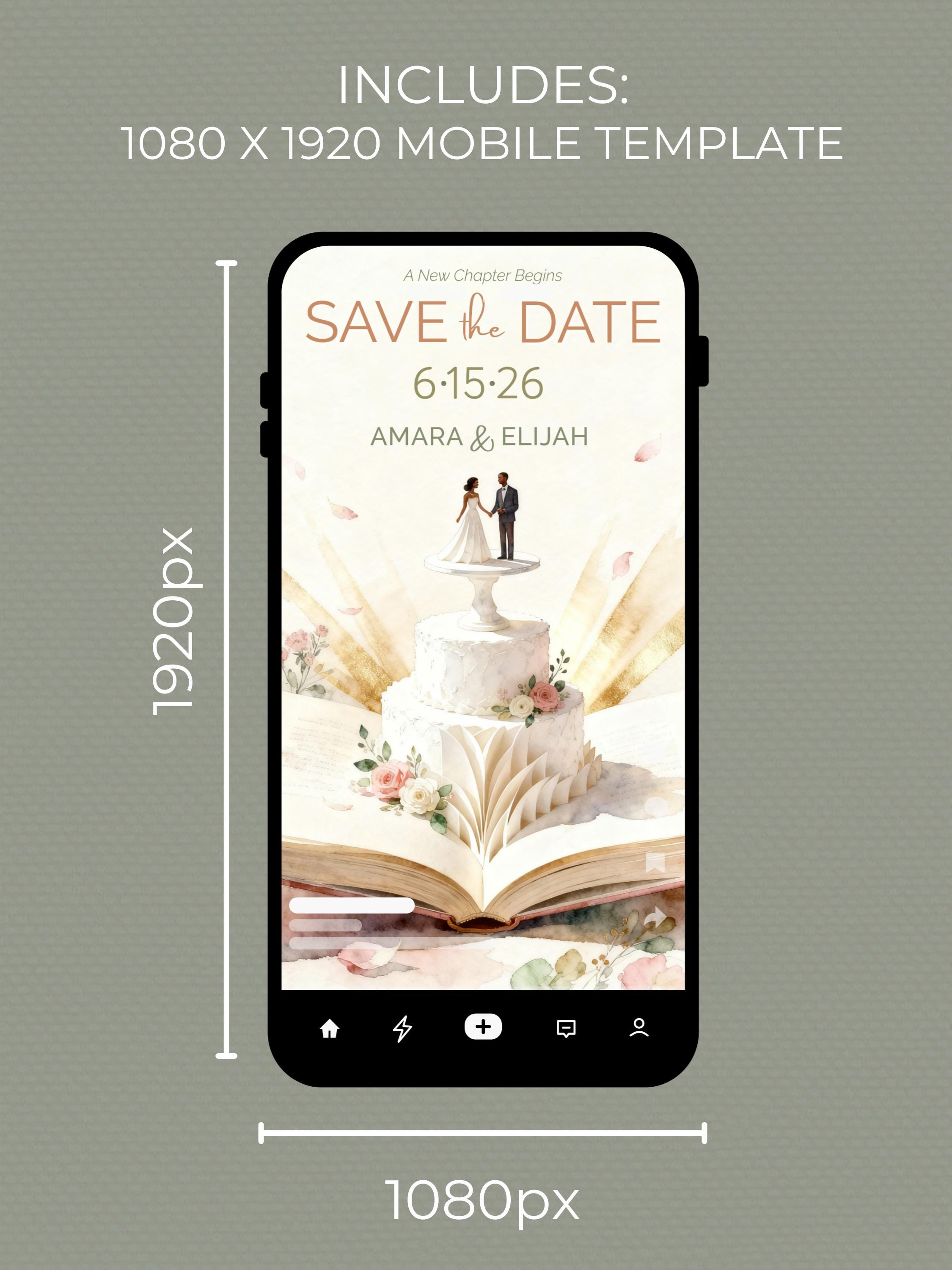 Printable Storybook Save the Date Invitation, Wedding Cake Reveal Invite (Editable Canva Template Romantic Digital Evite)