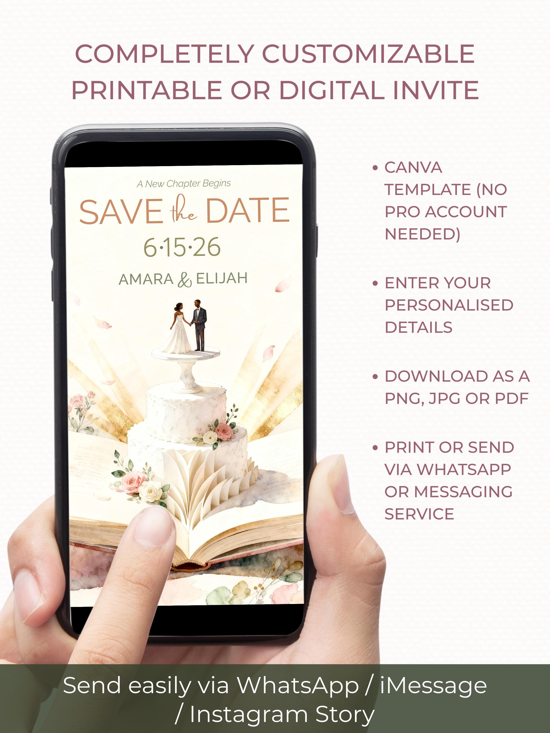 Printable Storybook Save the Date Invitation, Wedding Cake Reveal Invite (Editable Canva Template Romantic Digital Evite)
