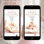 Animated Blonde Princess Birthday Evite - Custom Storybook Castle Video Invitation - Magical Girl Digital Invite Canva Template