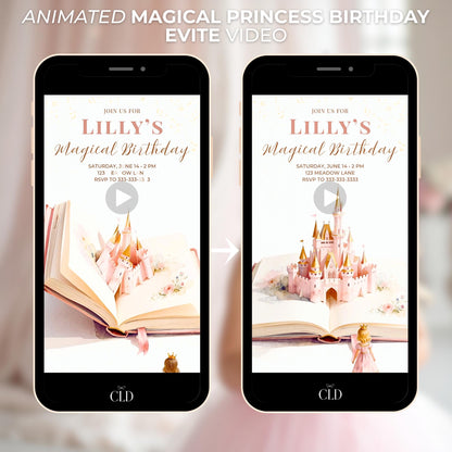 Animated Blonde Princess Birthday Evite - Custom Storybook Castle Video Invitation - Magical Girl Digital Invite Canva Template