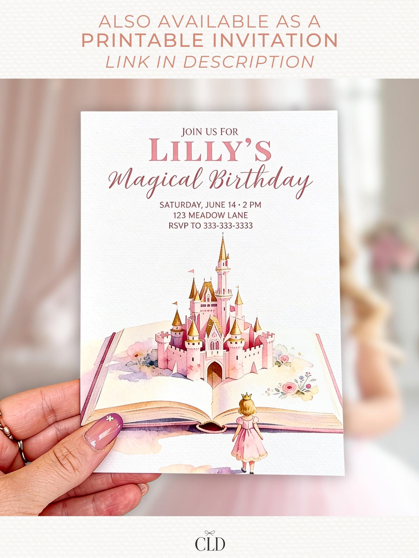 Animated Blonde Princess Birthday Evite - Custom Storybook Castle Video Invitation - Magical Girl Digital Invite Canva Template