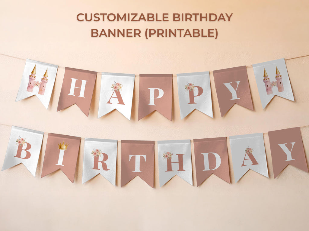 Princess Birthday Party Bundle Canva Template - Animated Evite, Printable Invitation, Welcome Sign, Banner & Thank You Card