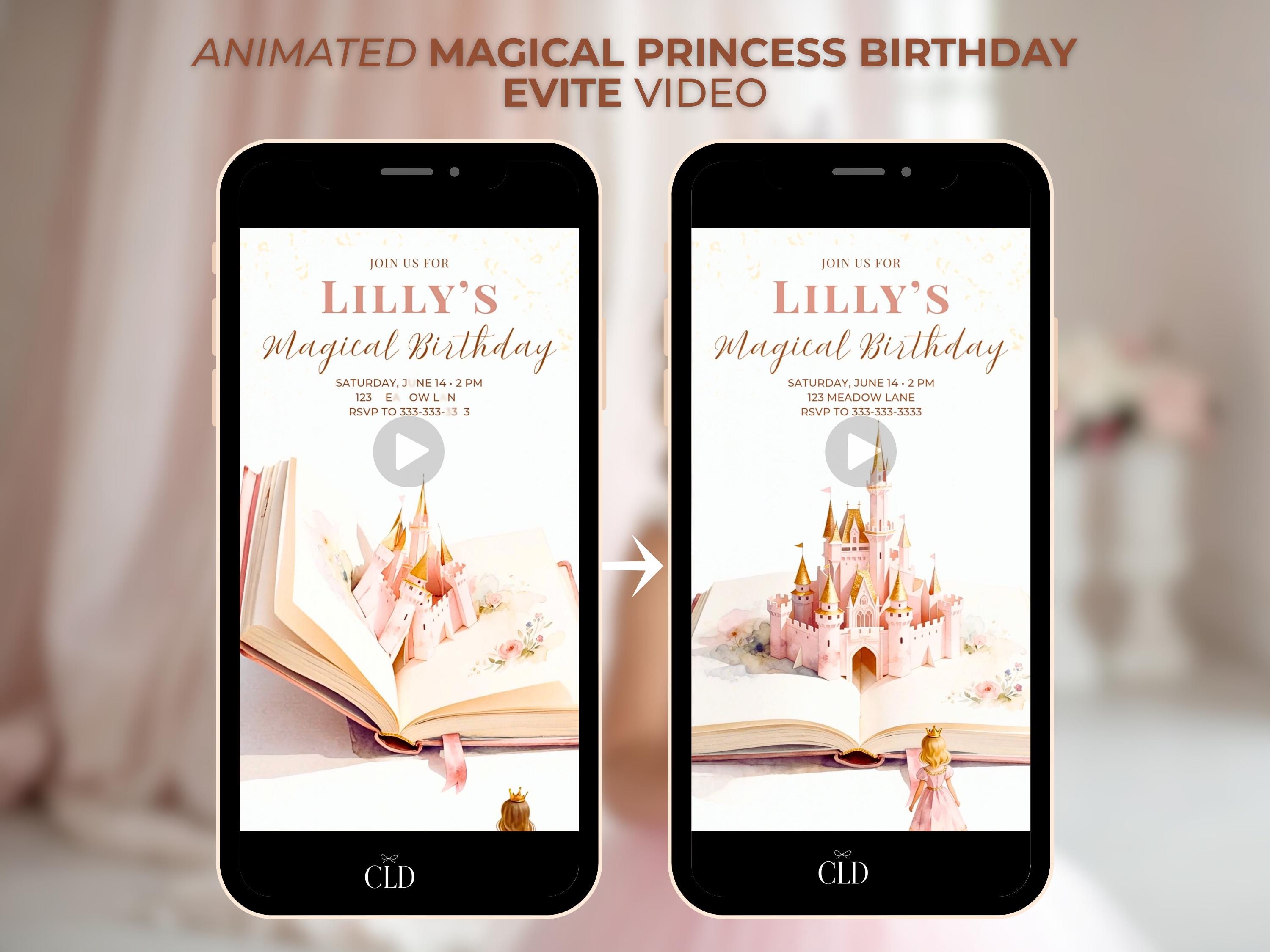 Princess Birthday Party Bundle Canva Template - Animated Evite, Printable Invitation, Welcome Sign, Banner & Thank You Card