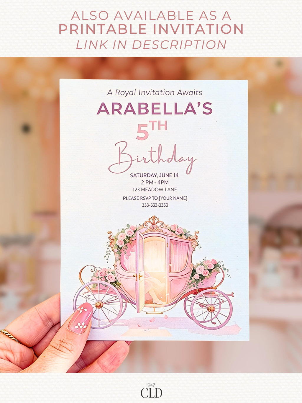 Animated Princess Birthday Invitation Video, Carriage Evite, Girl 5th Party Fairytale Digital Invite, (Editable Custom Canva Template)