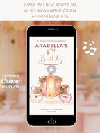 Printable Princess Birthday Invitation, Magical Carriage Evite, Girl 5th Party Fairytale Digital Invite, (Editable Custom Canva Template)