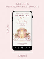 Printable Princess Birthday Invitation, Magical Carriage Evite, Girl 5th Party Fairytale Digital Invite, (Editable Custom Canva Template)