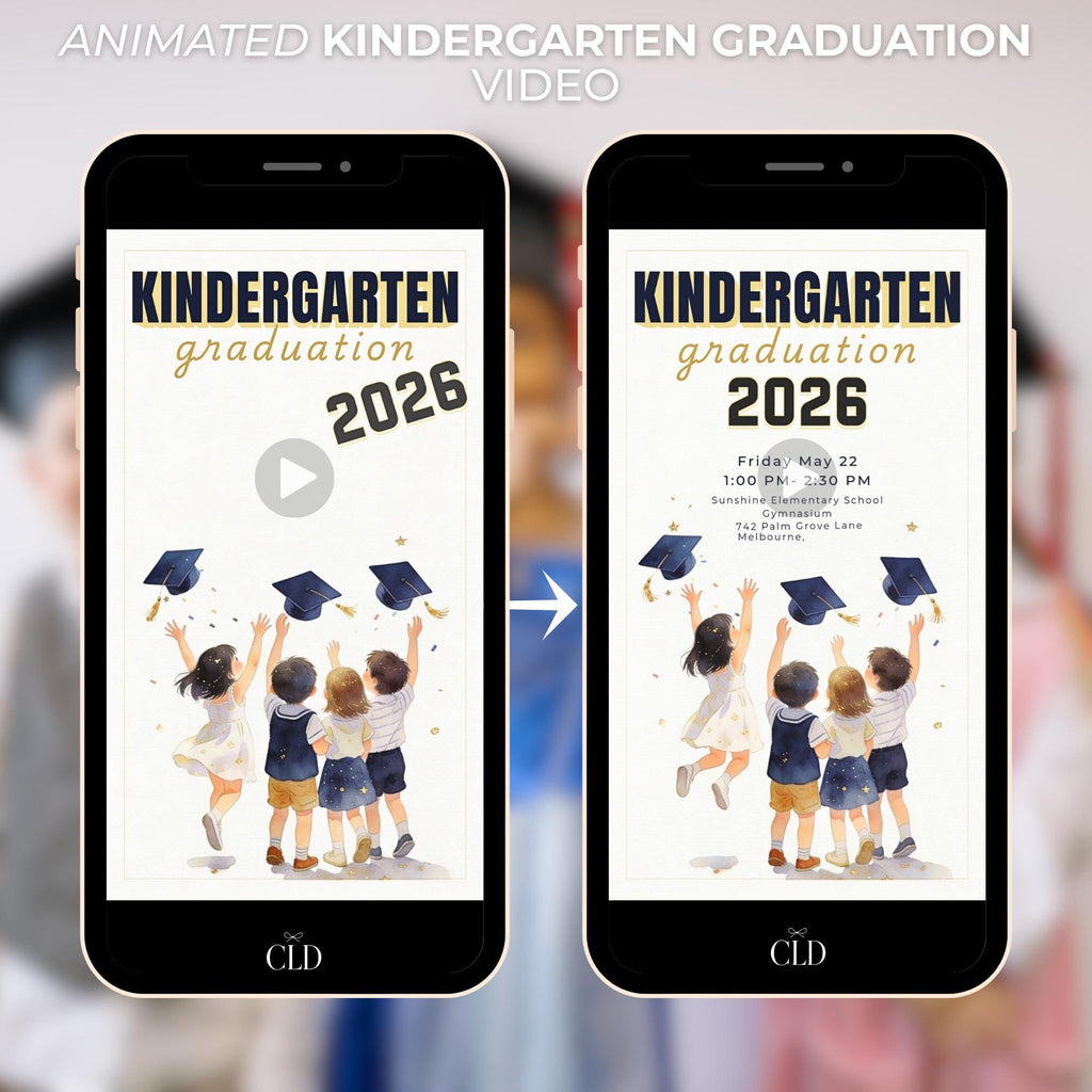 Animated Kindergarten Kids Graduation Invitation Video (Instant Download Editable Canva Template) Children's Classroom Party Digital Invite